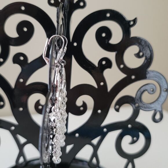 Earrings 𝅺Crystal Silver Tone Sparkly Chandelier Earrings #0347 - Picture 7 of 14